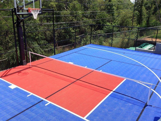 Blue and red multisport game court