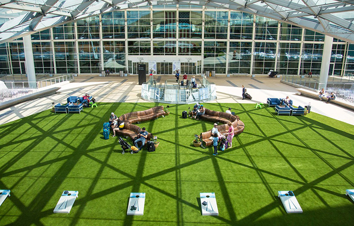 artificial grass on ultra base panels in courtyard