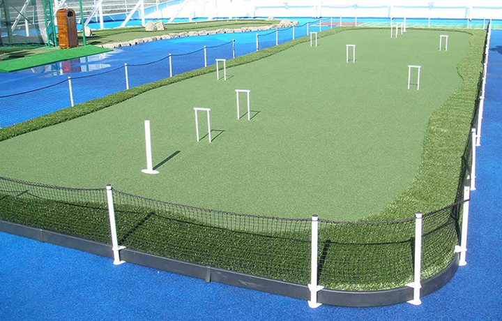 Artificial grass croquet court on cruise ship