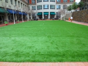 wide angle of artificial turf lawn at downtown marriot
