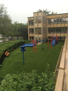 completed aerial view of synthetic turf playground