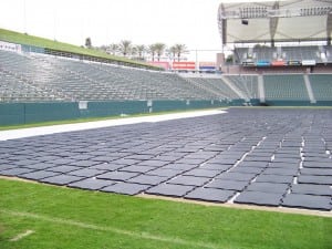 panels grid laid out for football field installation