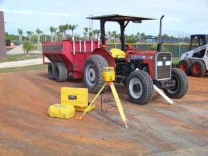 trailer on baseball field measuring distance for turf installation