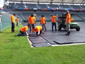 last ultrabasesystems panels connected during football field installation