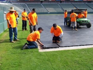 last ultrabasesystems panel connected during football field installation