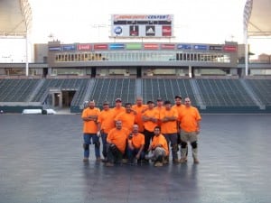 photo of installation team at home depot center football field install