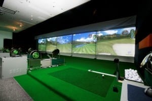 golf training studio with indoor putting greens