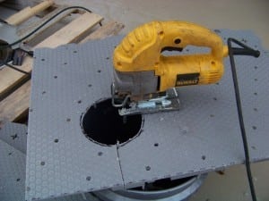 a playground base panel is cut