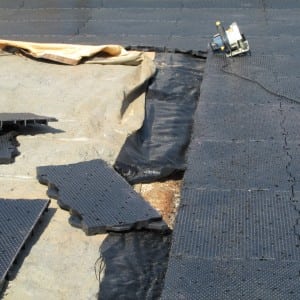 close up view of cut ultrabasesystems panels for baseball field turf installation