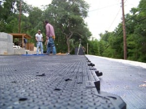 close up view of ultrabasesystems panels connected for backyard basketball court