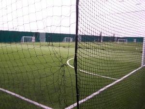 close up of net dividers for indoor soccer fields