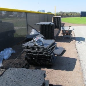 stacked ultrabasesystems panels ready to be laid out for baseball field turf installation