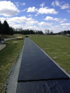ultrabasesystems panels pieced together for Beacon Hall tee line turf installation