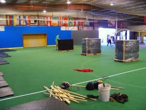 installation of ultrabasesystems base panels for indoor soccer field