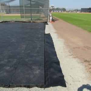 ultrabasesystems panels on top of geo textile for baseball field turf installation